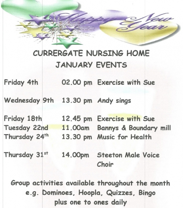 There's lots happening at Currergate Nursing Home in January 