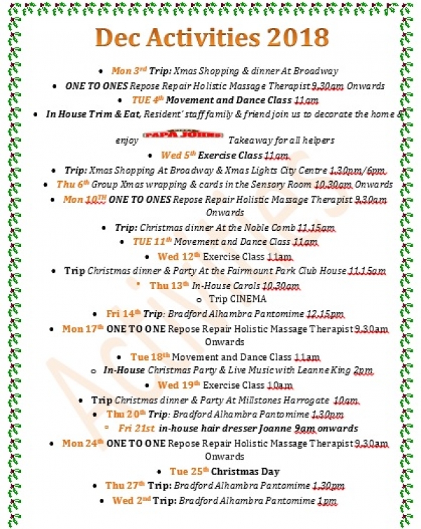 A fun packed festive schedule at Staveley Birkleas Nursing Home