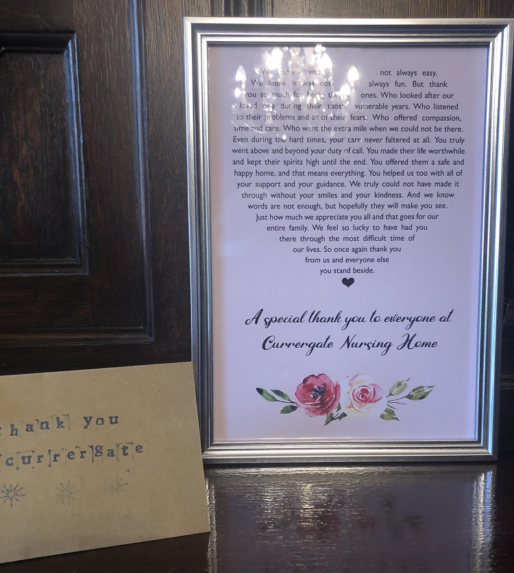 Heart warming message of thanks from caring family