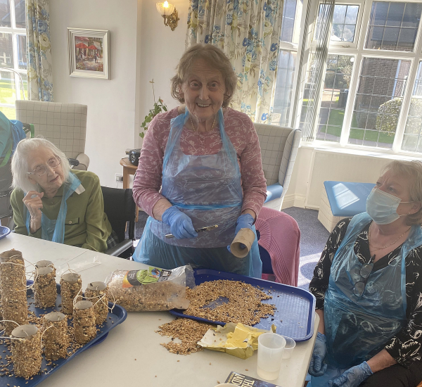 Homemade bird feeders created at Fairmount Nursing Home 