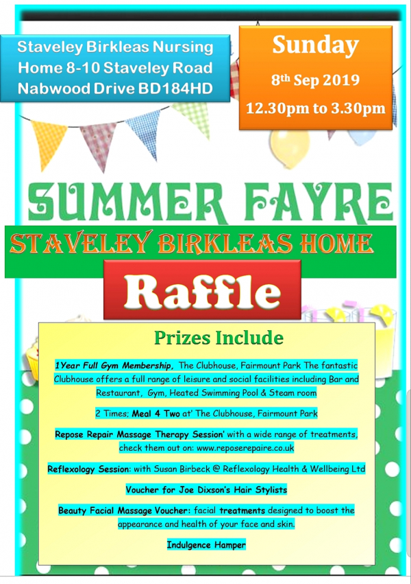 Raffle prizes revealed for Staveley Birkleas Summer Fayre 