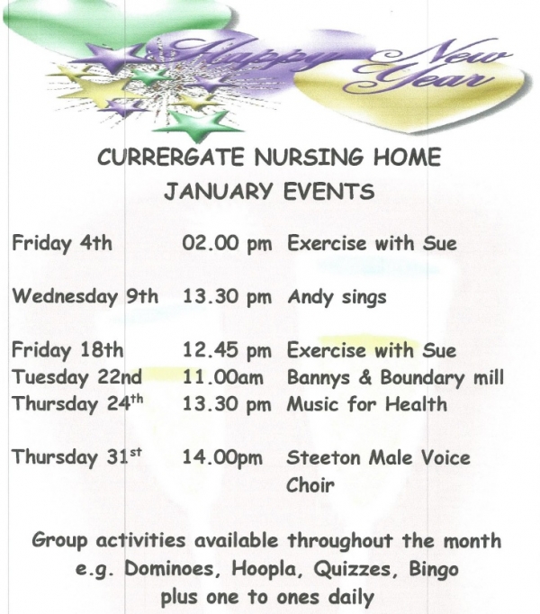 There's lots happening at Currergate Nursing Home in January