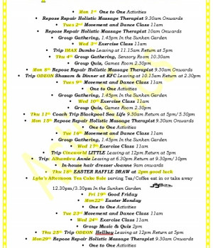 Lots going on in April at Staveley Birkleas Nursing Home