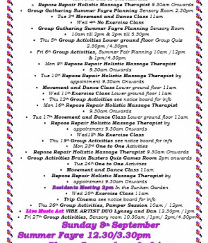 Staveley Birkleas - the specialist nursing home in the North - activities list 