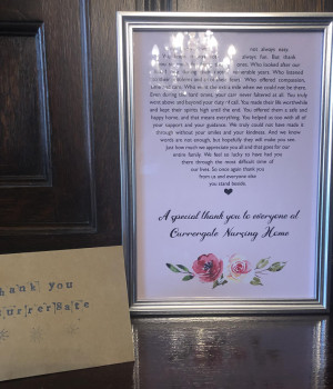 Heart warming message of thanks from caring family 
