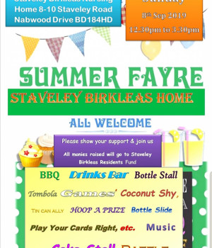 Staveley Birkleas Summer Fair on Saturday 8th September 12.30 - 3.30pm. 